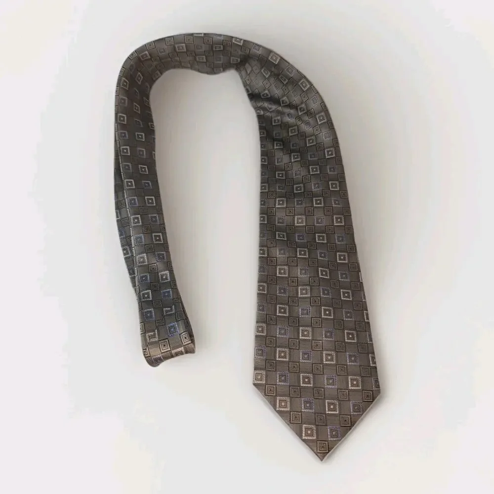 Joseph & Feiss Silk Necktie Gold Blue Cream Geometric Pattern